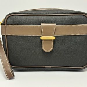 Dunhill London Clutch Travel Bag Charcoal Gray Brown Leather Gold ~ France NWOT